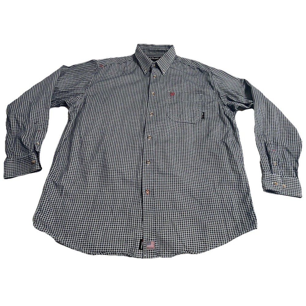 Ariat FR Shirt Mens XL Blue Plaid Flame Resistant Workwear CAT 2 Long Sleeve